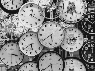 Black And White Photo Of Clocks